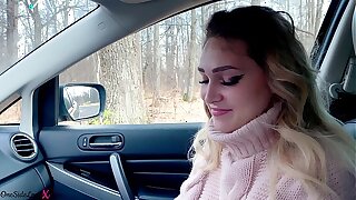 Blonde Deep Sucks Cock and Gets Cum in Gullet While No 1 Sees - In Car