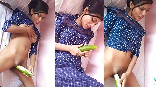Horny Indian girl masturbates with cucumber Milky Pussy, Sex Lover Masturbates Her Tight Pussy and Creamy Cum Tamil sex video
