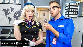 Cute Trans Stewardess Smashed By Kinky Guard - GenderXFilms