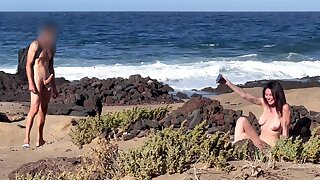 NUDIST BEACH BLOWJOB: I flash my hard cock to a bitch that asks me for a oral job and cum in her mouth.